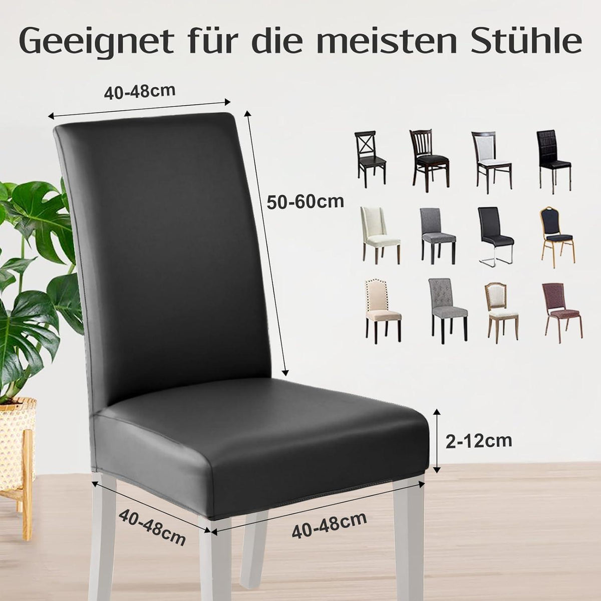 Stretch Stuhlhussen Set Schwarz –, 6 Stück in Lederoptik