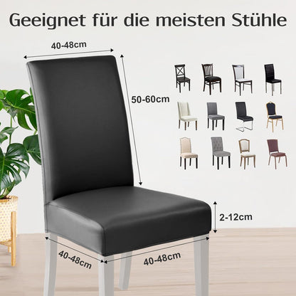 Stretch Stuhlhussen Set Schwarz –, 6 Stück in Lederoptik