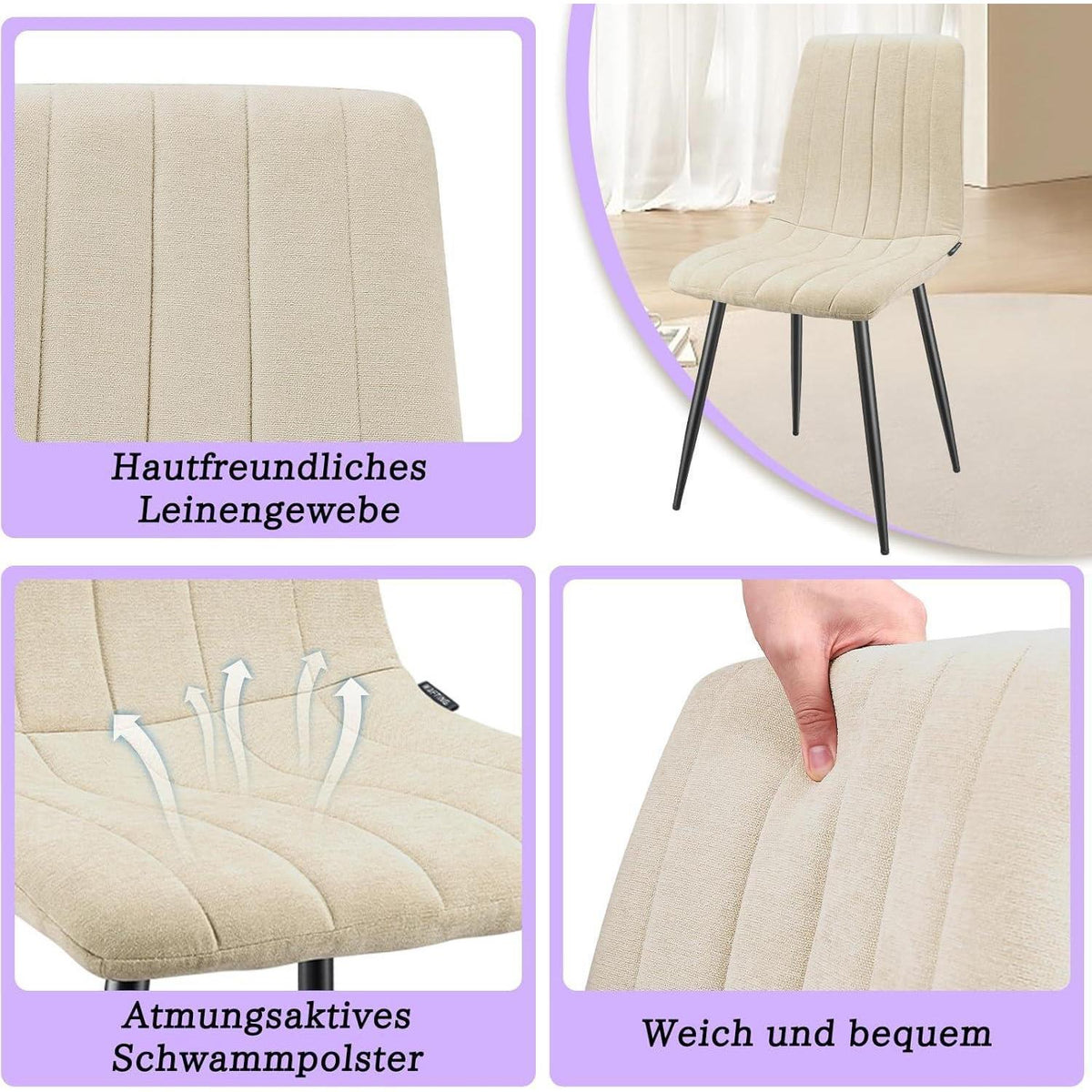 8x Esszimmerstuhl gepolstert, hohe Lehne, Beige