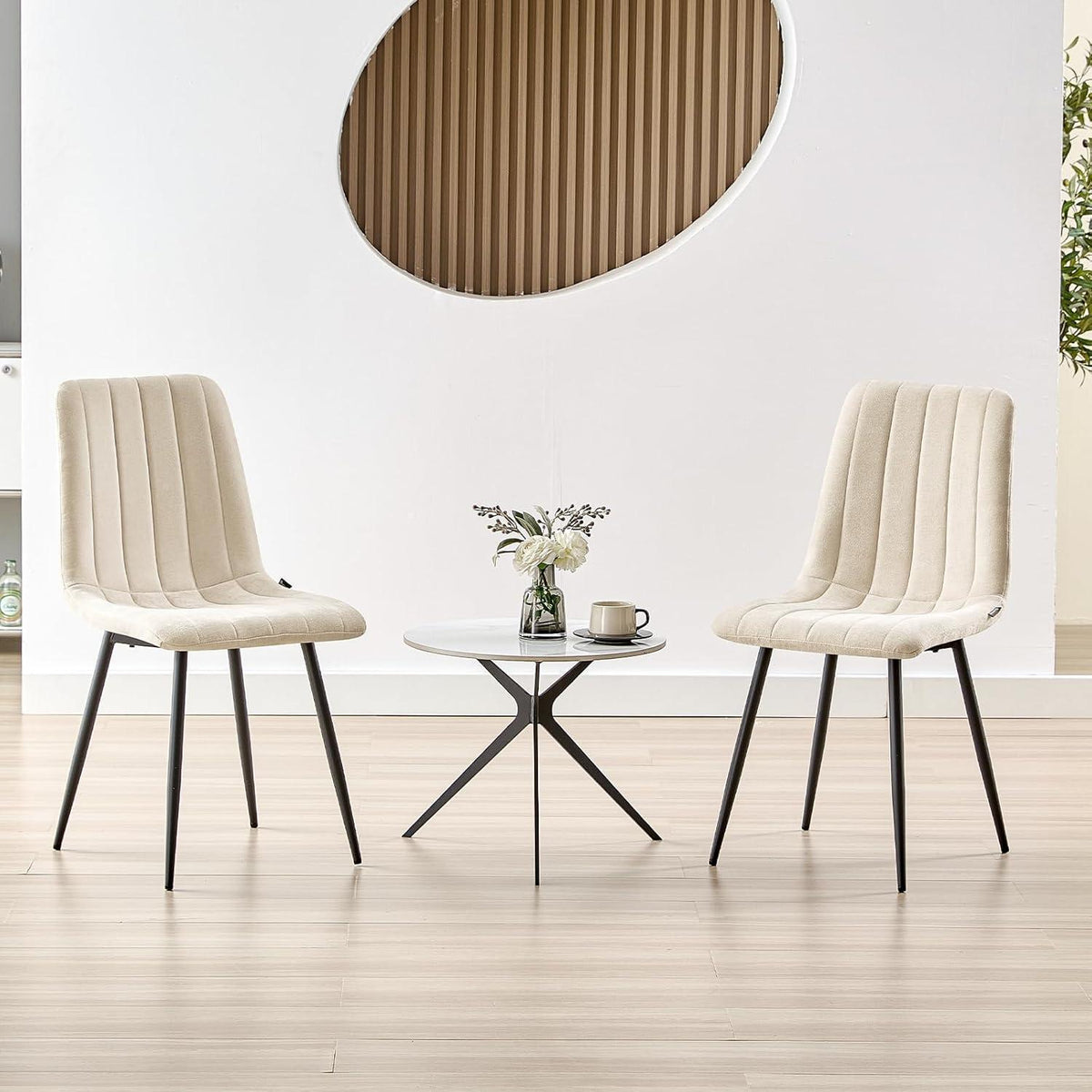 8x Esszimmerstuhl gepolstert, hohe Lehne, Beige