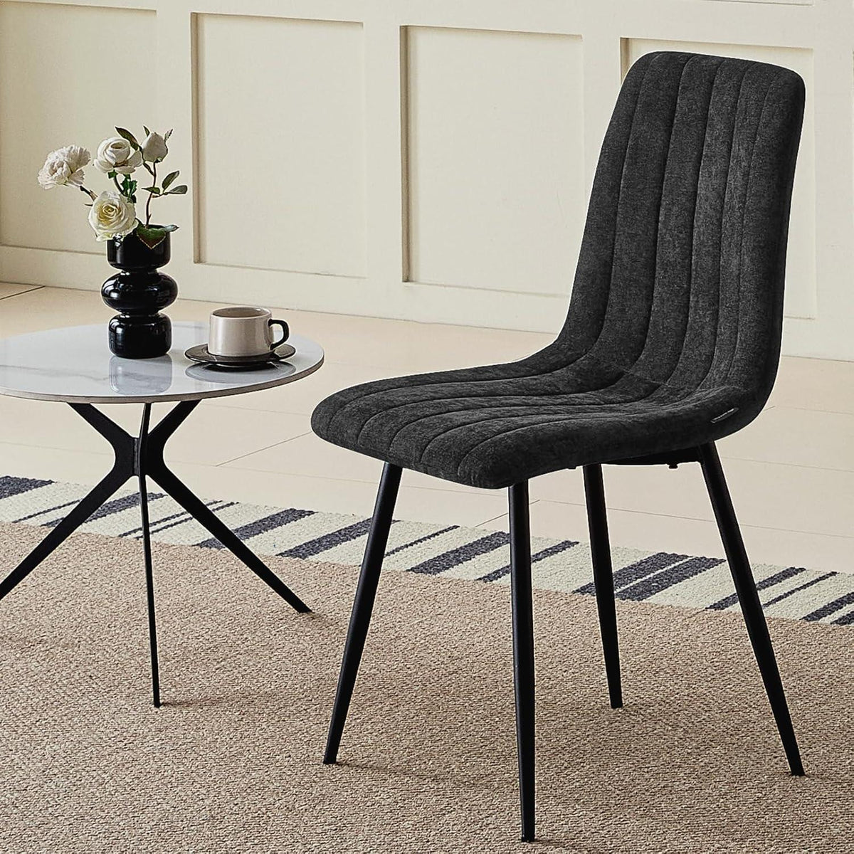 Esszimmerstühle 6er Set, Gepolsterte Stühle mit hoher Lehne, Schwarz