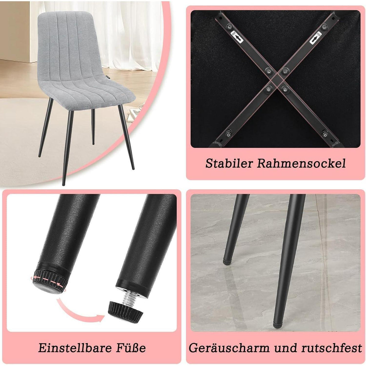 Gepolsterte Esszimmerstühle 2er Set Grau & Grau mit hoher Lehne
