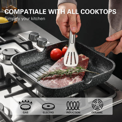 Antihaft-Grillpfanne 24 cm quadratisch für Induktion