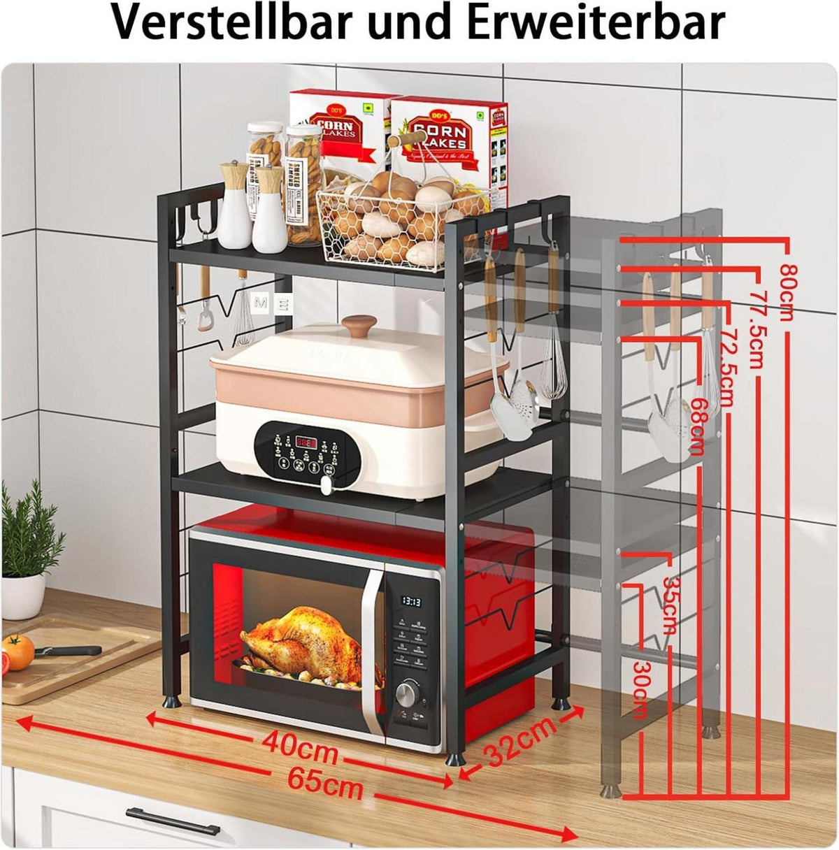 3-stufiges Ausziehbares Mikrowellen Regal für Arbeitsplatte