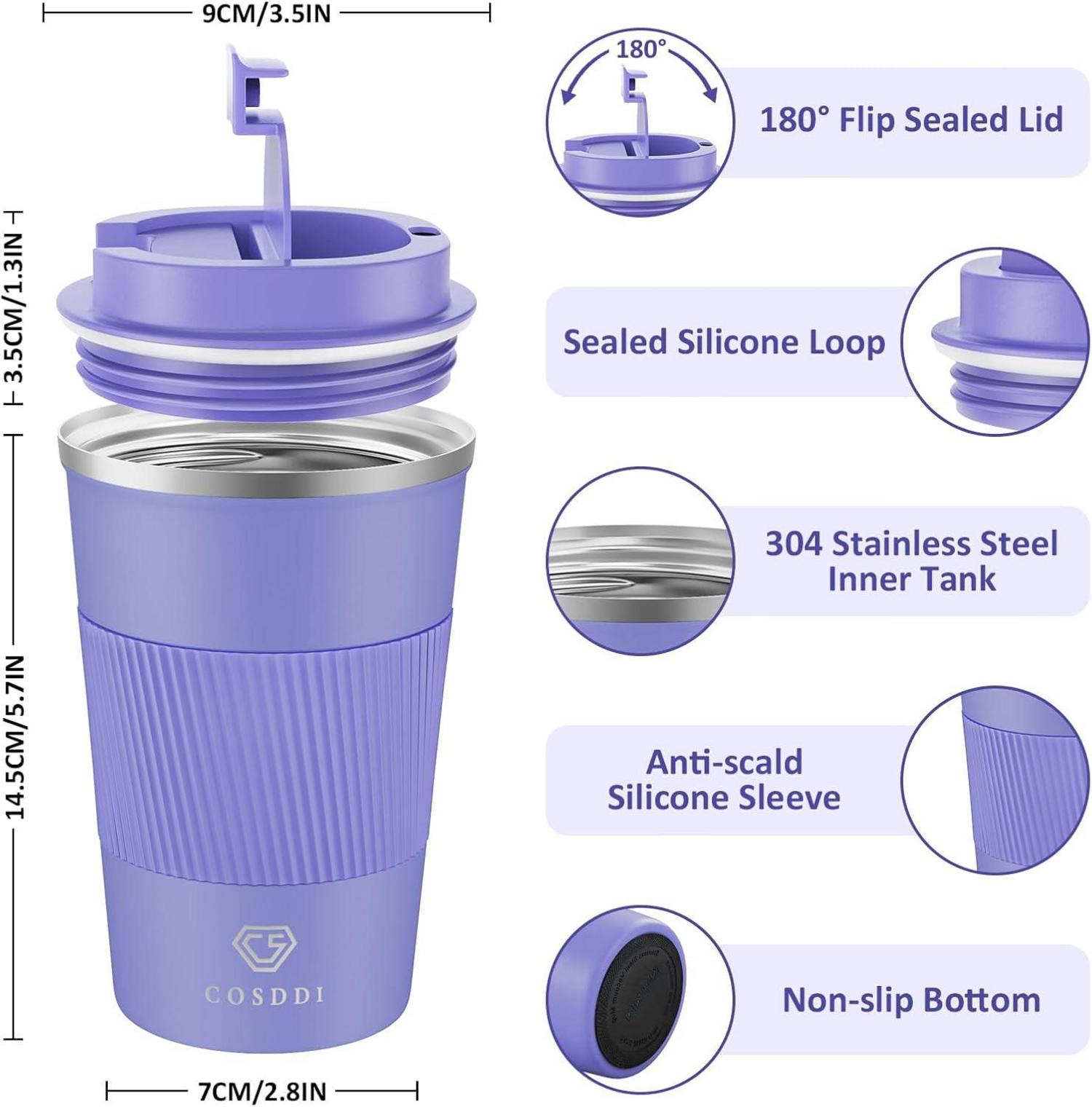 CS COSDDI Thermobecher Edelstahl Isolierbecher Travel Mug 18oz/510ml Purple