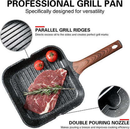 Antihaft-Grillpfanne 28cm für Induktion mit Ausgießer & Granitbeschichtung