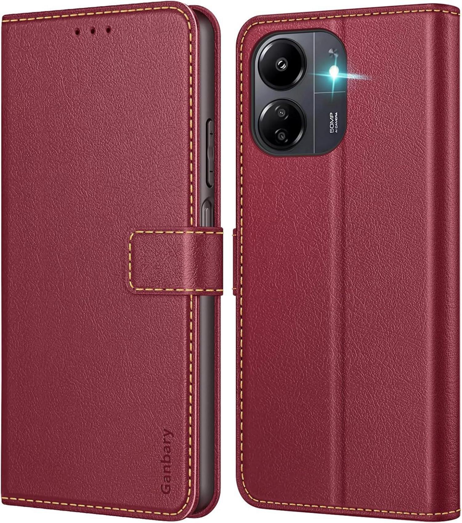 Handyhülle Xiaomi Redmi 13C Poco C65 Leder Klapphülle Weinrot