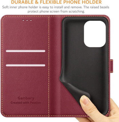 Handyhülle Xiaomi Redmi 13C Poco C65 Weinrot Leder Klapphülle