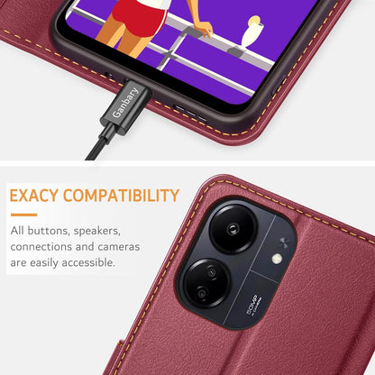 Leder Handyhülle Xiaomi Redmi 13C Poco C65 Weinrot Standfunktion