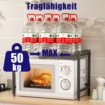 Kimfead 2-stufiges Ausziehbares Mikrowellenregal mit 6 Haken - Schwarz