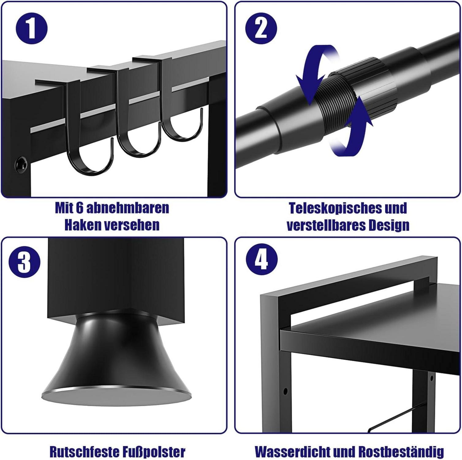 Kimfead 2-stufiges Mikrowellenregal Erweiterbar 40-65cm Schwarz