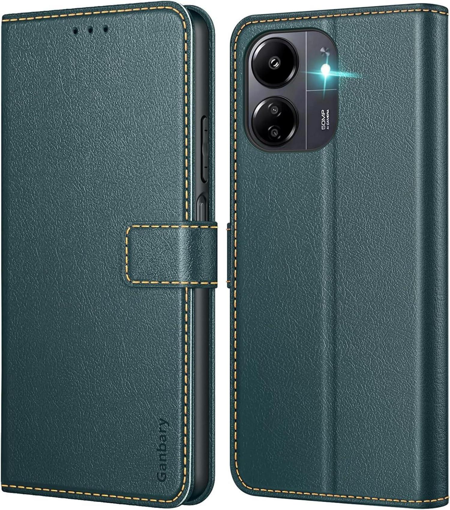 Handyhülle Xiaomi Redmi 13C Poco C65 Leder Klapphülle Dunkelgrün