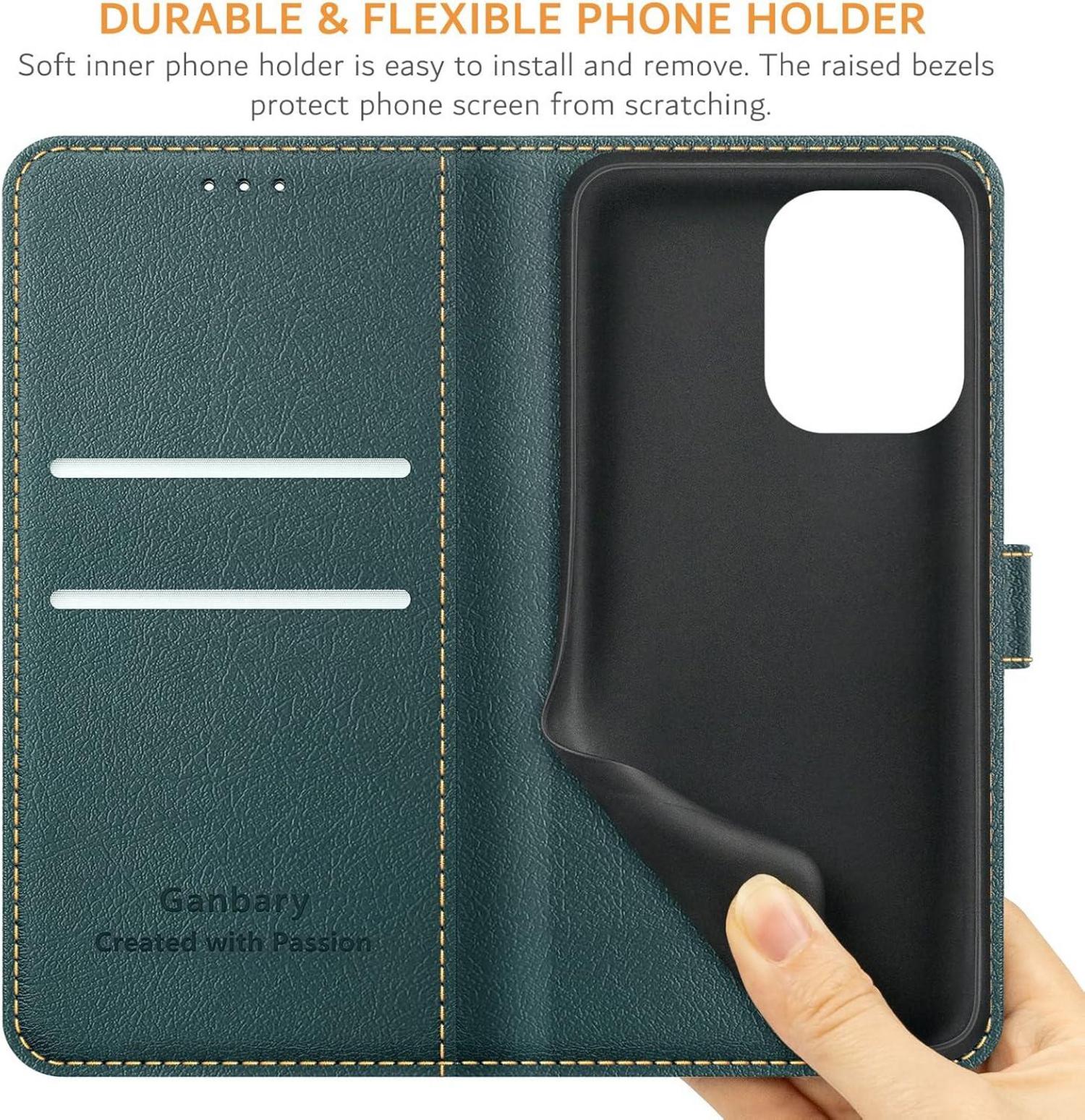 Handyhülle Xiaomi Redmi 13C Poco C65 Leder Klapphülle Dunkelgrün