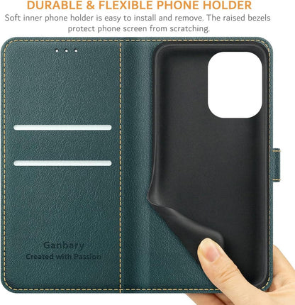 Handyhülle Xiaomi Redmi 13C Poco C65 Leder Klapphülle Dunkelgrün