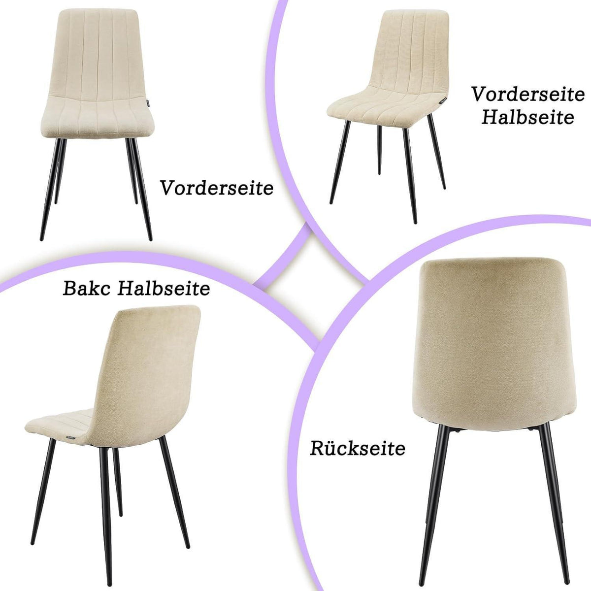 Gepolsterte Esszimmerstühle 4er Set, Beige & Modern