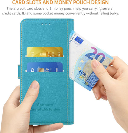 Leder Handyhülle Xiaomi Redmi 13C Poco C65 Azurblau