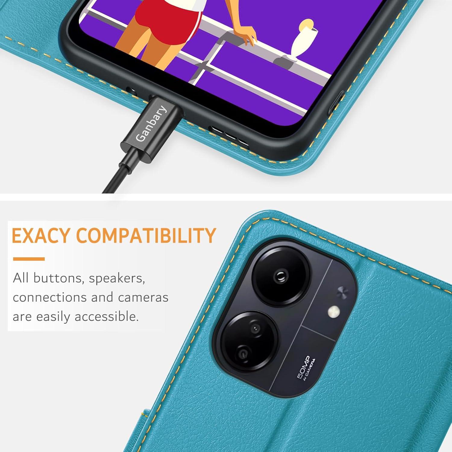 Leder Handyhülle Xiaomi Redmi 13C Poco C65 Klapphülle Azurblau