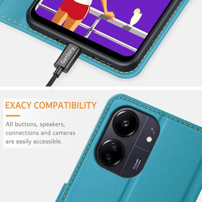 Leder Handyhülle Xiaomi Redmi 13C Poco C65 Klapphülle Azurblau
