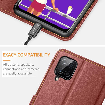 Samsung Galaxy A12 /M12 Leder Handyhülle mit Kartenschlitzen und Standfunktion