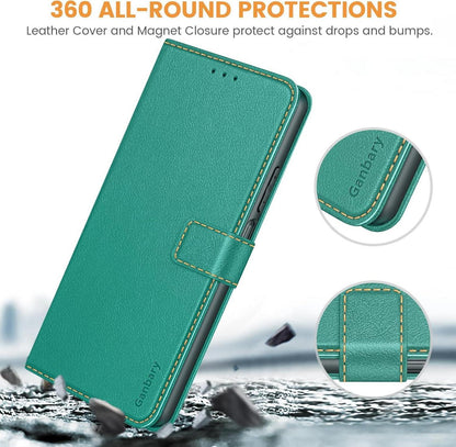 Premium Leder Handyhülle für Xiaomi Redmi 13C / Poco C65, Blaugrün
