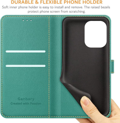Handyhülle Xiaomi Redmi 13C Poco C65 Leder Klapphülle Blaugrün