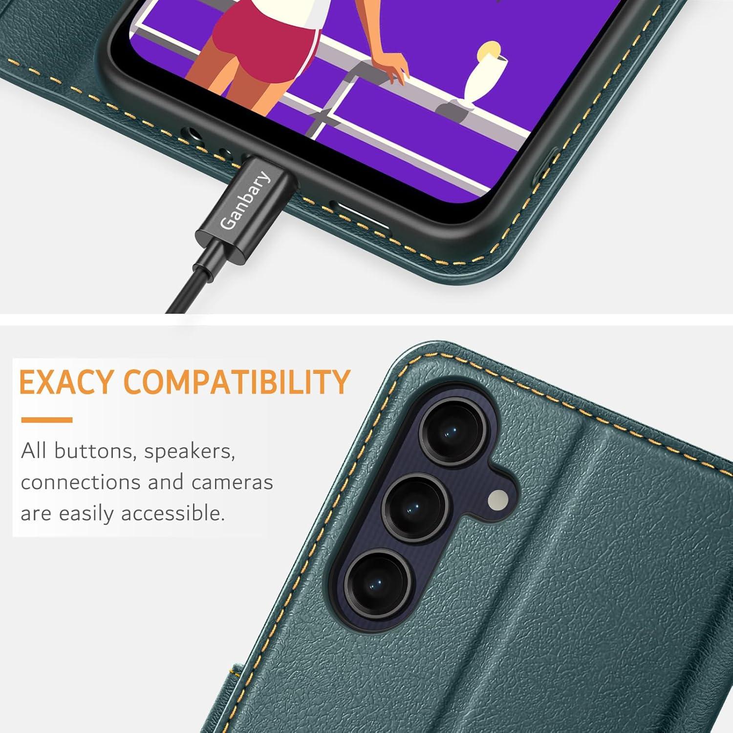 Samsung Galaxy A25 5G Handyhülle Leder Klapphülle Dunkelgrün