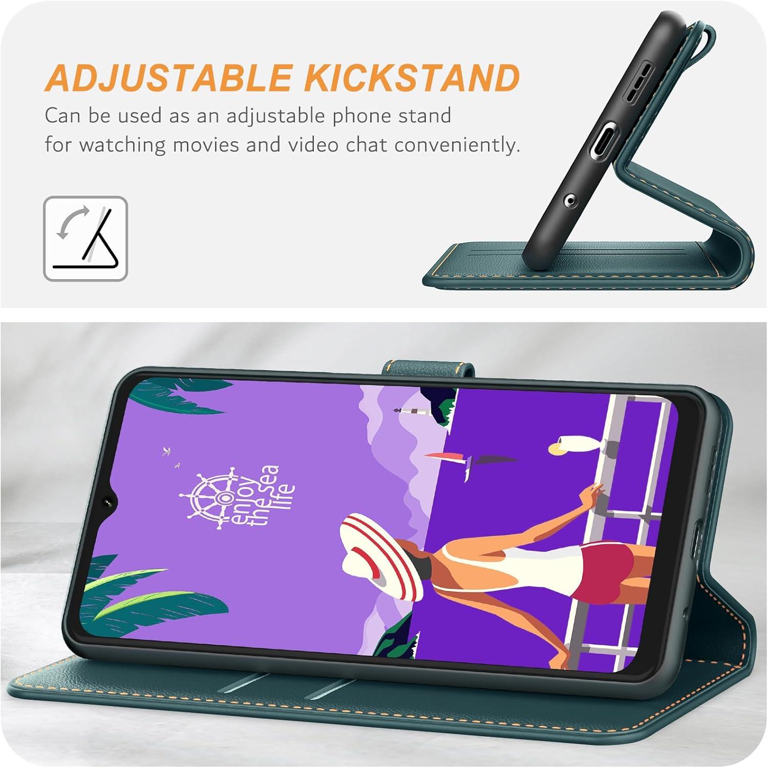 Ganbary Samsung Galaxy A12/M12 Handyhülle Leder Klapphülle Dunkelgrün