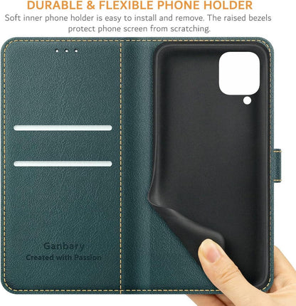 Handyhülle Samsung Galaxy A12 M12 Leder Klapphülle Dunkelgrün