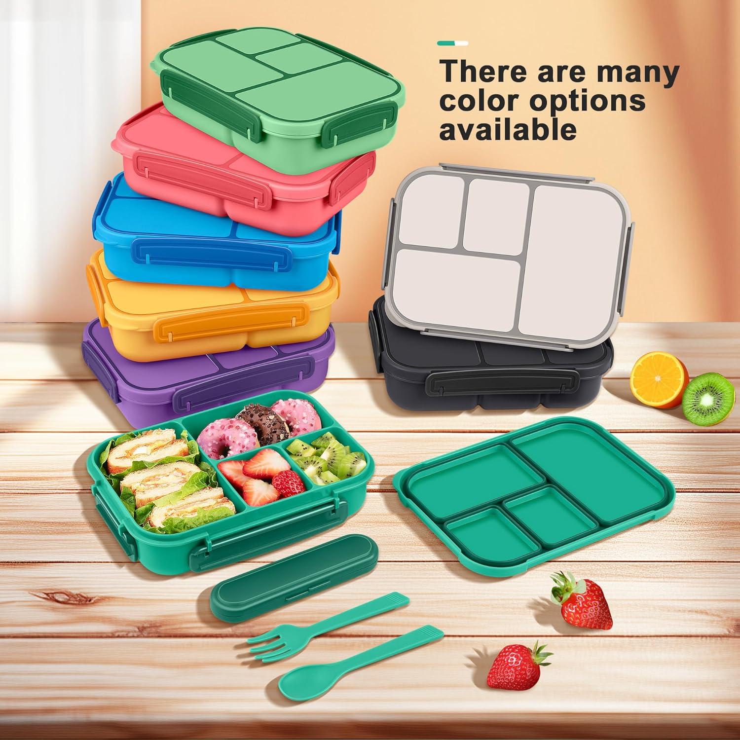 Amathley Kinder Brotdose Bento Lunchbox 1200ml 4 Fächer Besteck Green