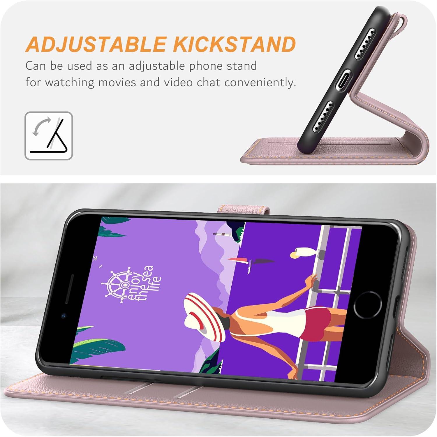 Handyhülle iPhone SE 2022 5G/SE 2020/7/8 Leder Klapphülle Roségold