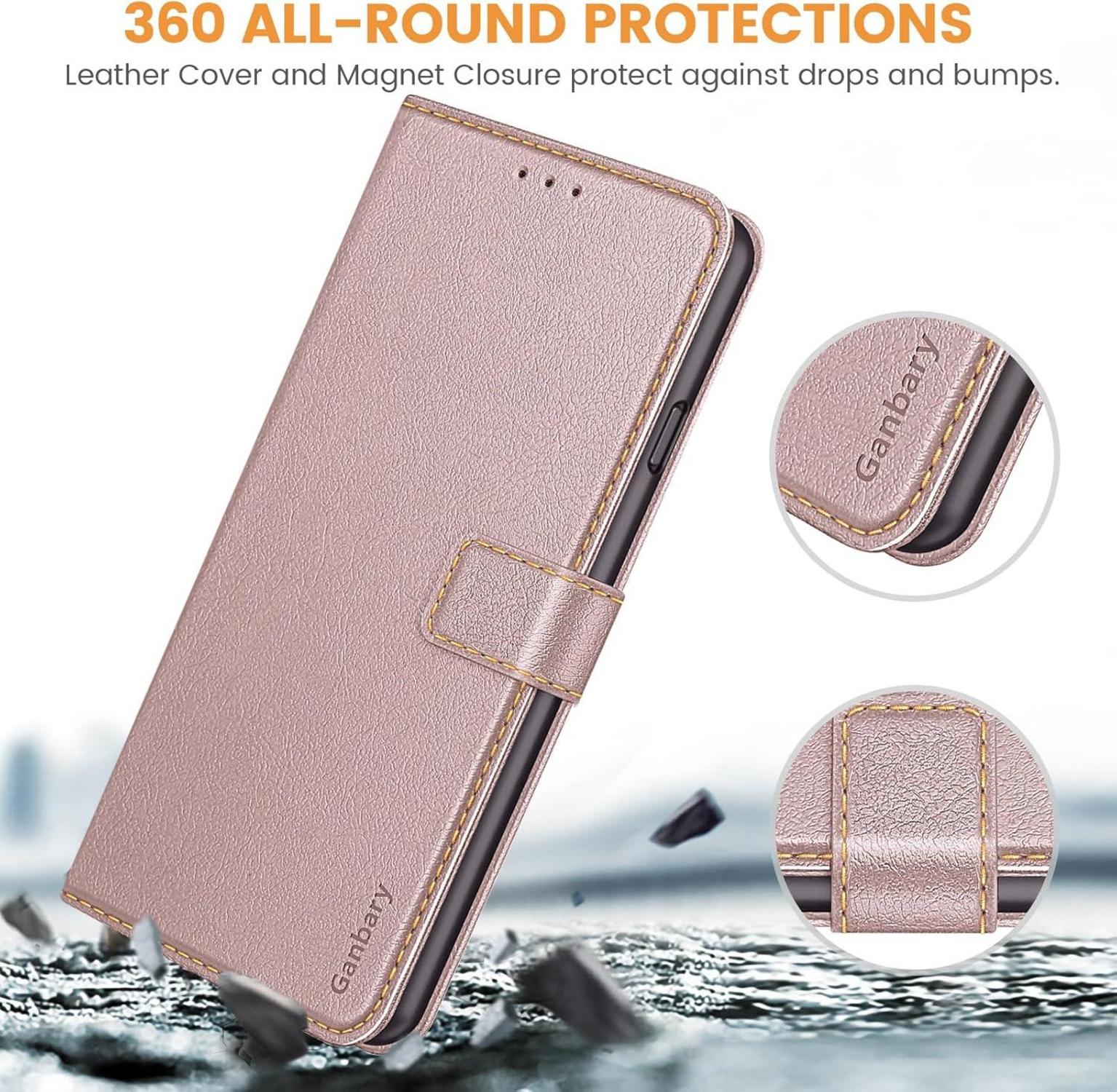 Leder Handyhülle iPhone SE 2022 5G SE 2020 7 8 Roségold Flip Case
