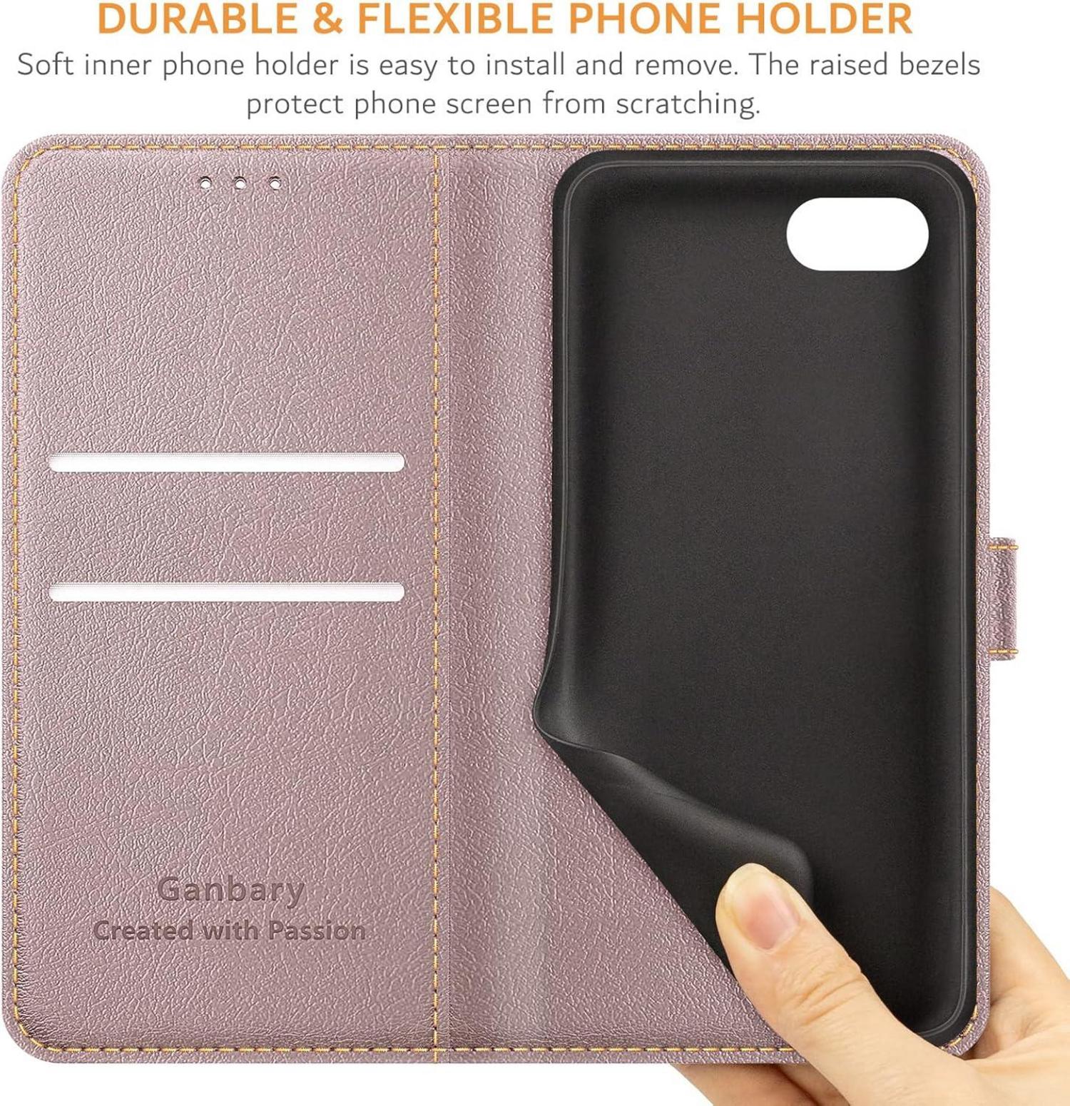 Ganbary iPhone SE 2022 Leder Handyhülle Roségold Hülle Standfunktion