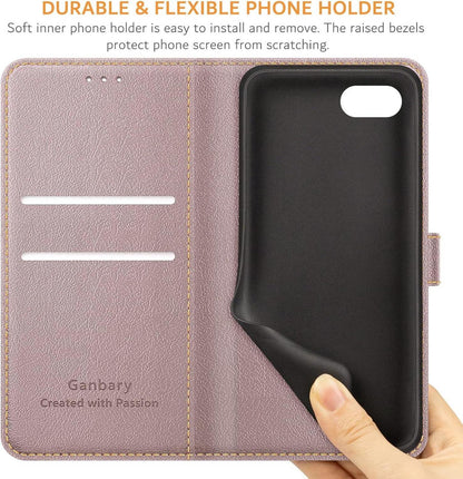 Ganbary iPhone SE 2022 Leder Handyhülle Roségold Hülle Standfunktion