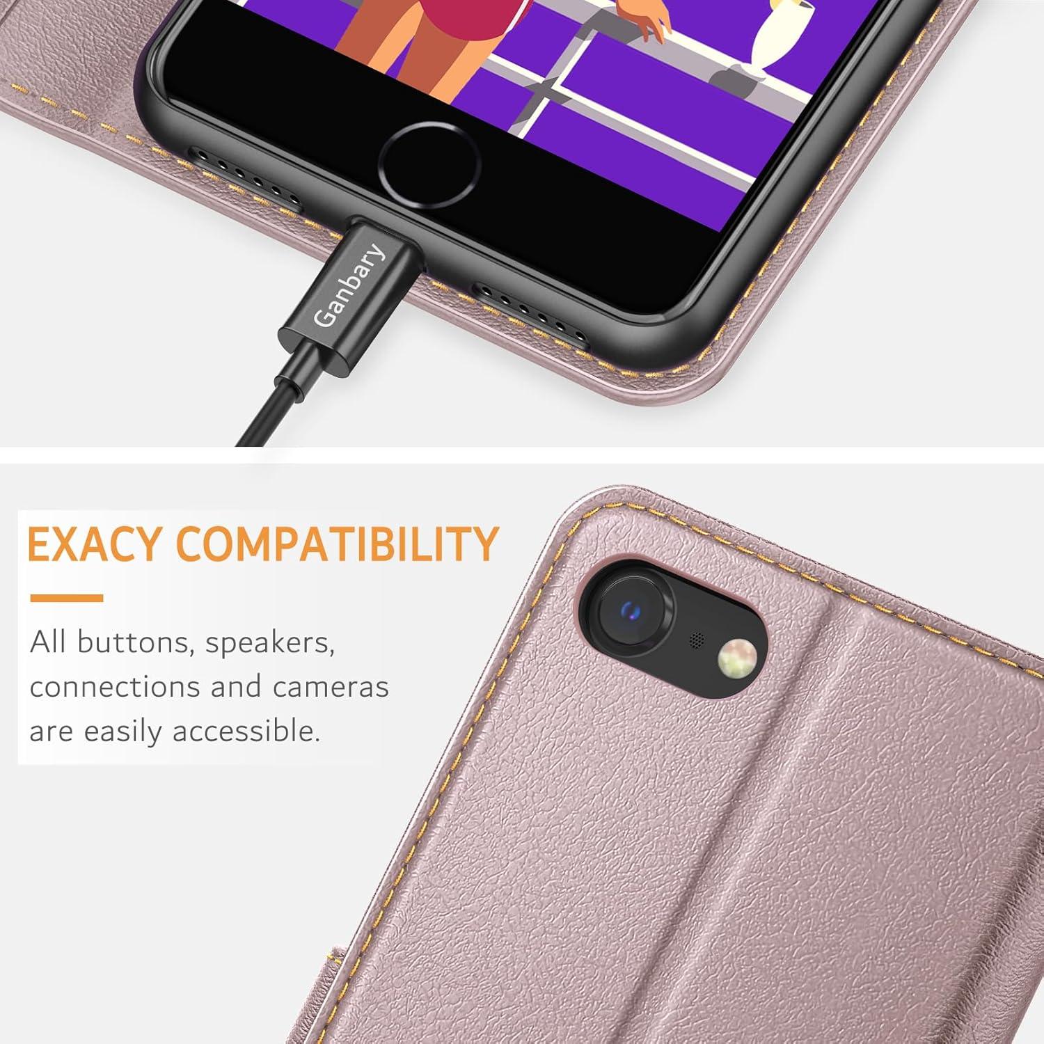 Leder Handyhülle iPhone SE 2022 5G SE 2020 7 8 Roségold Flip Case