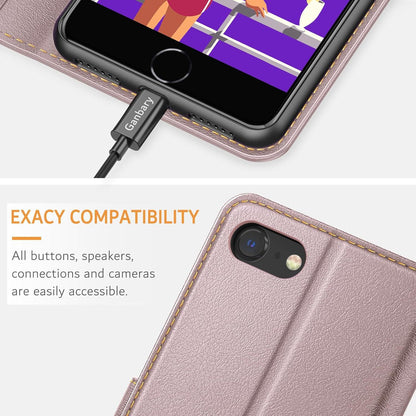 Leder Handyhülle iPhone SE 2022 5G SE 2020 7 8 Roségold Flip Case