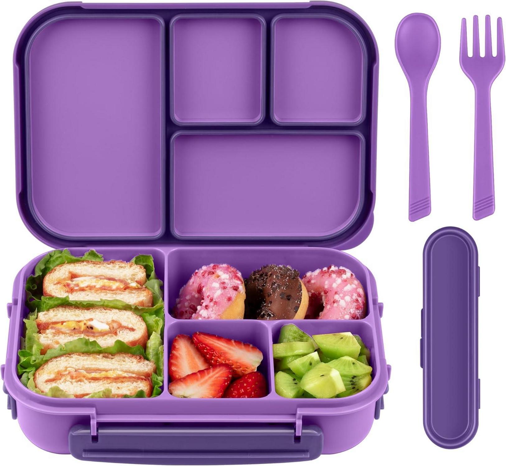 Brotdose Bento Box Kinder Lunchbox Besteck 1200ml lila