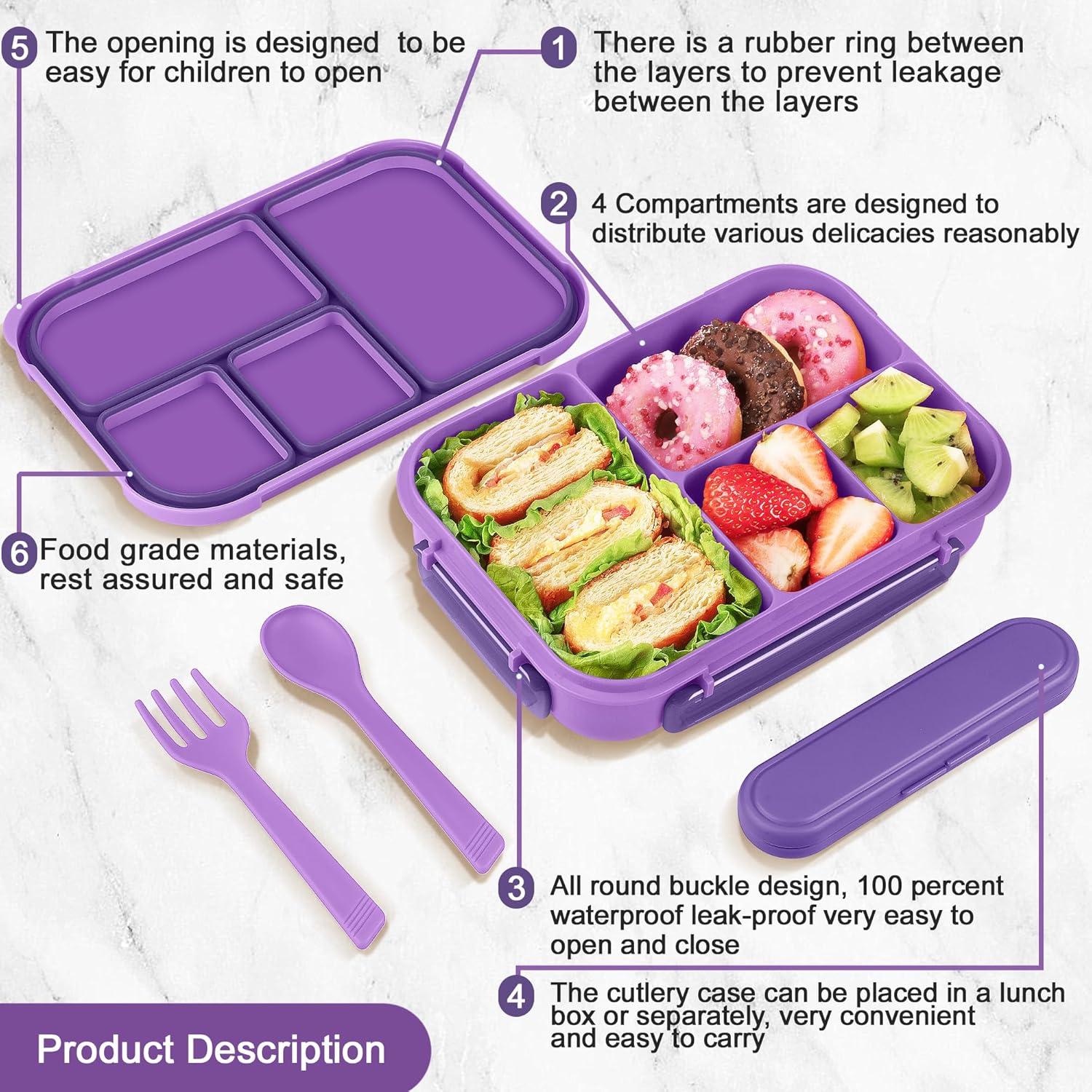 Brotdose Bento Box Kinder Lunchbox Besteck 1200ml lila