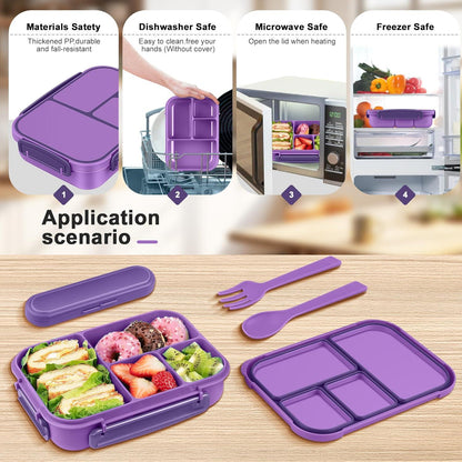 Brotdose Kinder Bento Box 1200ml Lunchbox 4 Fächer Besteck