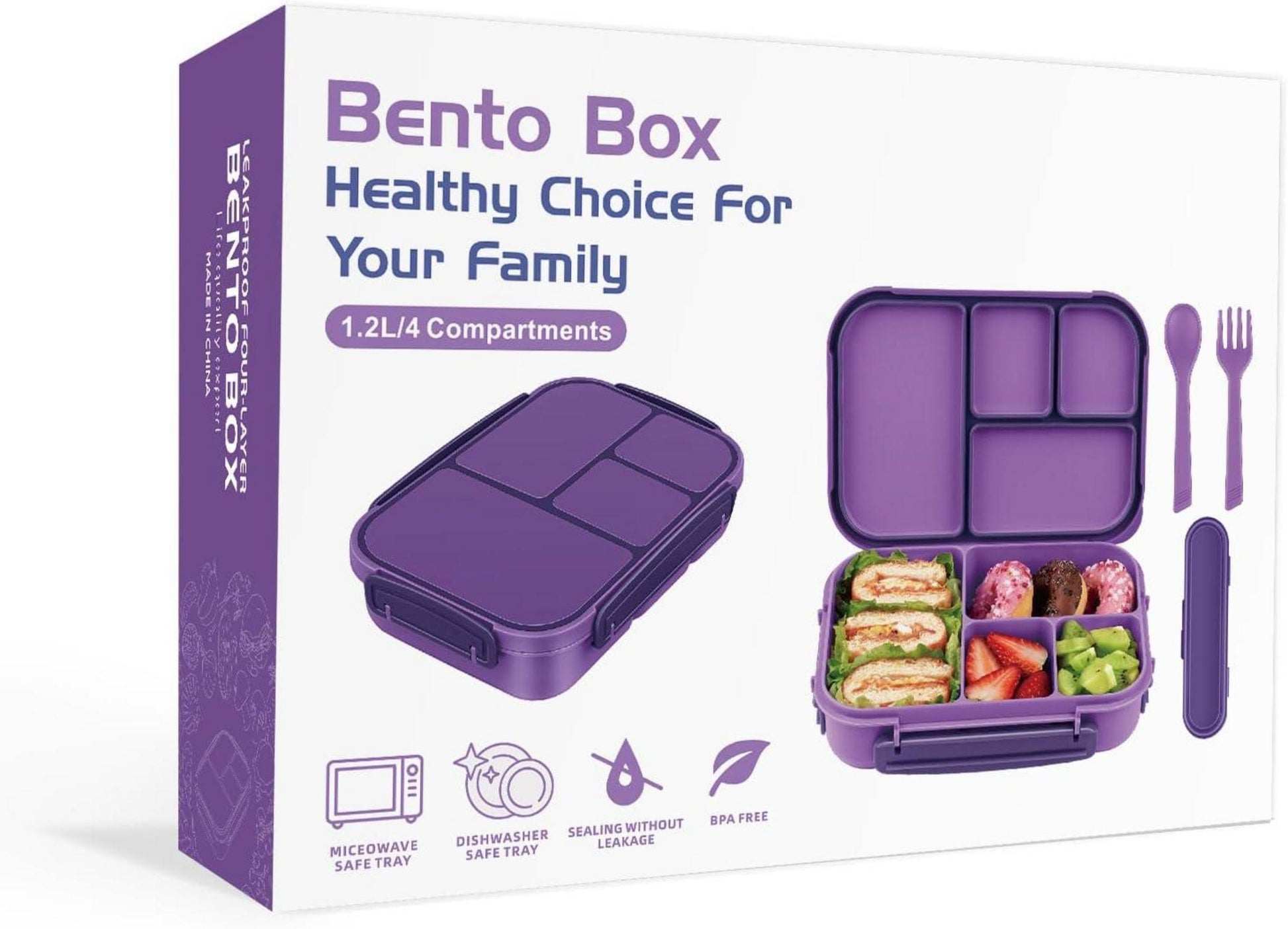 Amathley Brotdose Kinder Bento Box 1200ml Lunchbox 5-Fächer Besteck Mikrowellenfest Spülmaschinenfest BPA-frei Wiederverwendbar