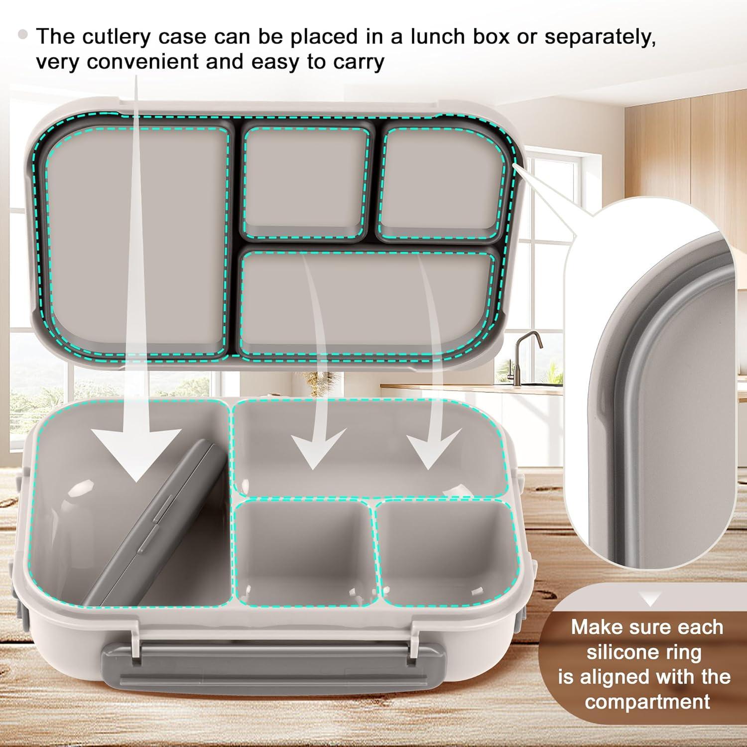 Amathley Brotdose Kinder Bento Box Lunchbox 1200ml mit 4 Fächern und Besteck