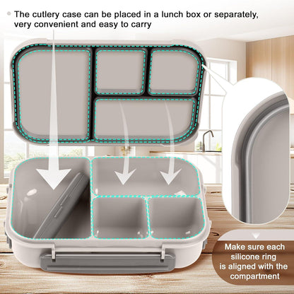 Amathley Brotdose Kinder Bento Box Lunchbox 1200ml mit 4 Fächern und Besteck