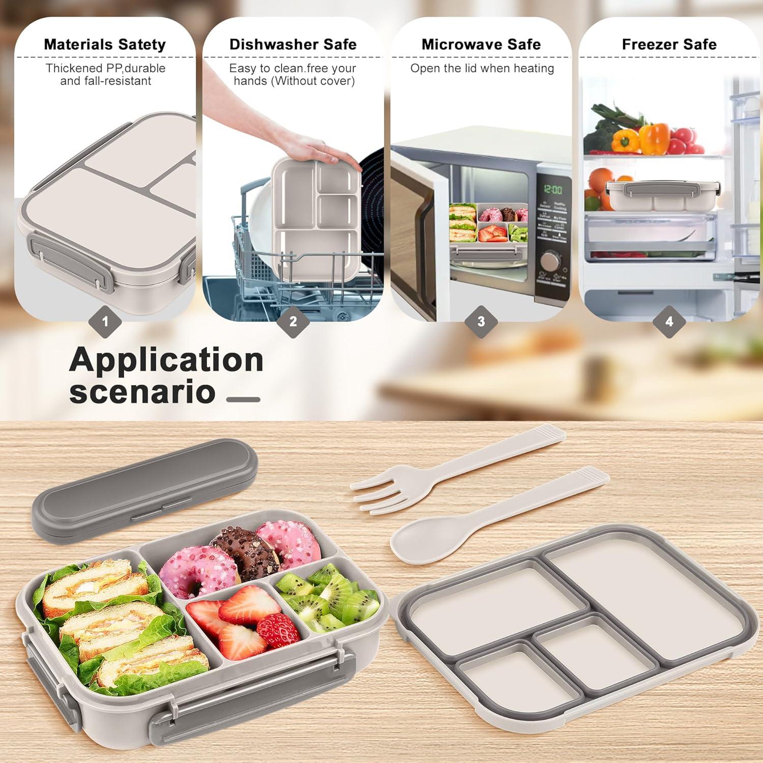 Brotdose Kinder Bento Box Lunchbox 1200ml 4 Fächer Besteck Mikrowellen