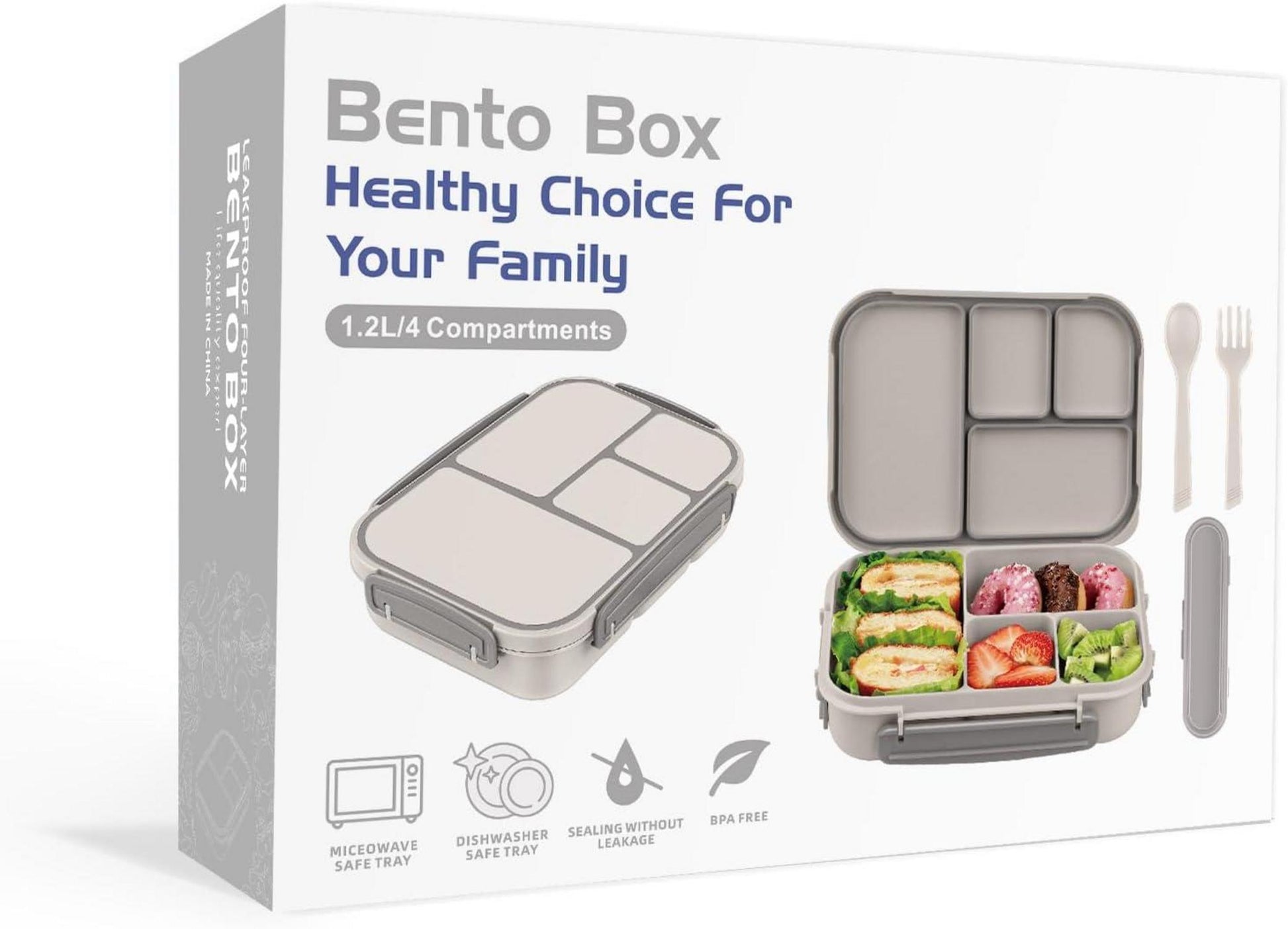 Amathley Brotdose Kinder Bento Box Lunchbox 1200ml mit 4 Fächern und Besteck