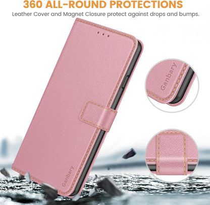 Ganbary iPhone SE 2022 5G Leder Klapphülle Rosa Standfunktion