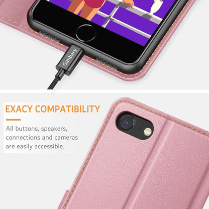Ganbary iPhone SE 2022 5G Leder Klapphülle Rosa Standfunktion