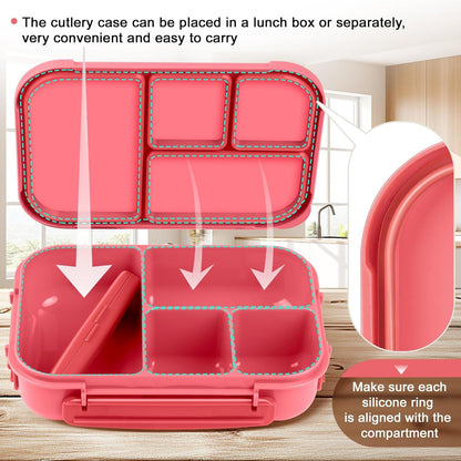Amathley Rosa Beere Brotdose Kinder Bento Lunchbox 1200ml 4 Fächer Besteck