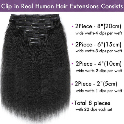 Echthaar Clip-In Extensions – 35cm, 120g, Schwarz
