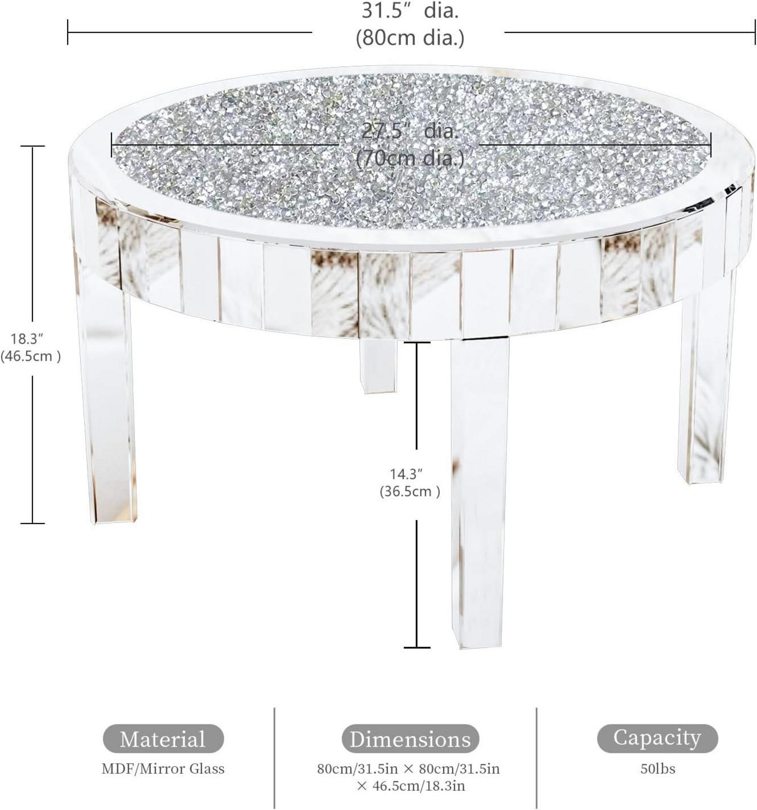 Runder Kristallglas Couchtisch 80 cm Silber Diamant Design