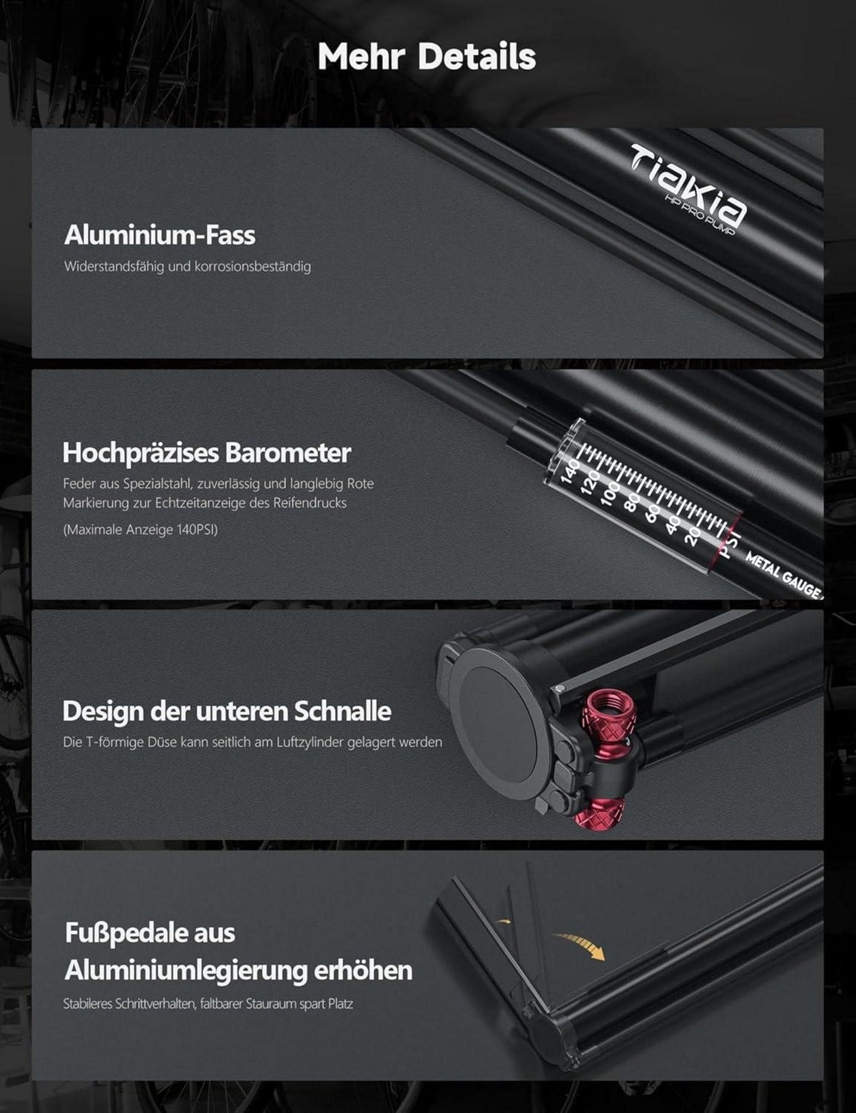 Fahrrad Standpumpe 260PSI Hohe Volumen Tragbare Hand Luftpumpe Schwarz Rot