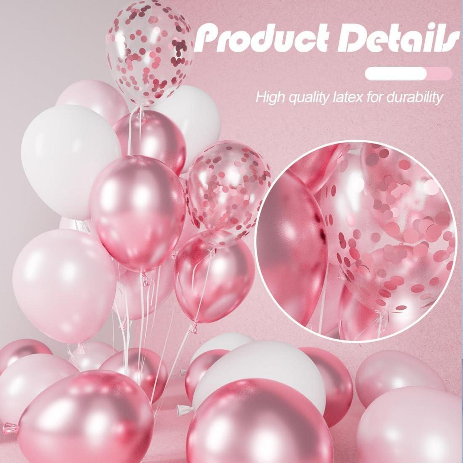 60 Stück Rosa Metallic-Luftballons 12 Zoll für Mädchen Hochzeit Babyparty